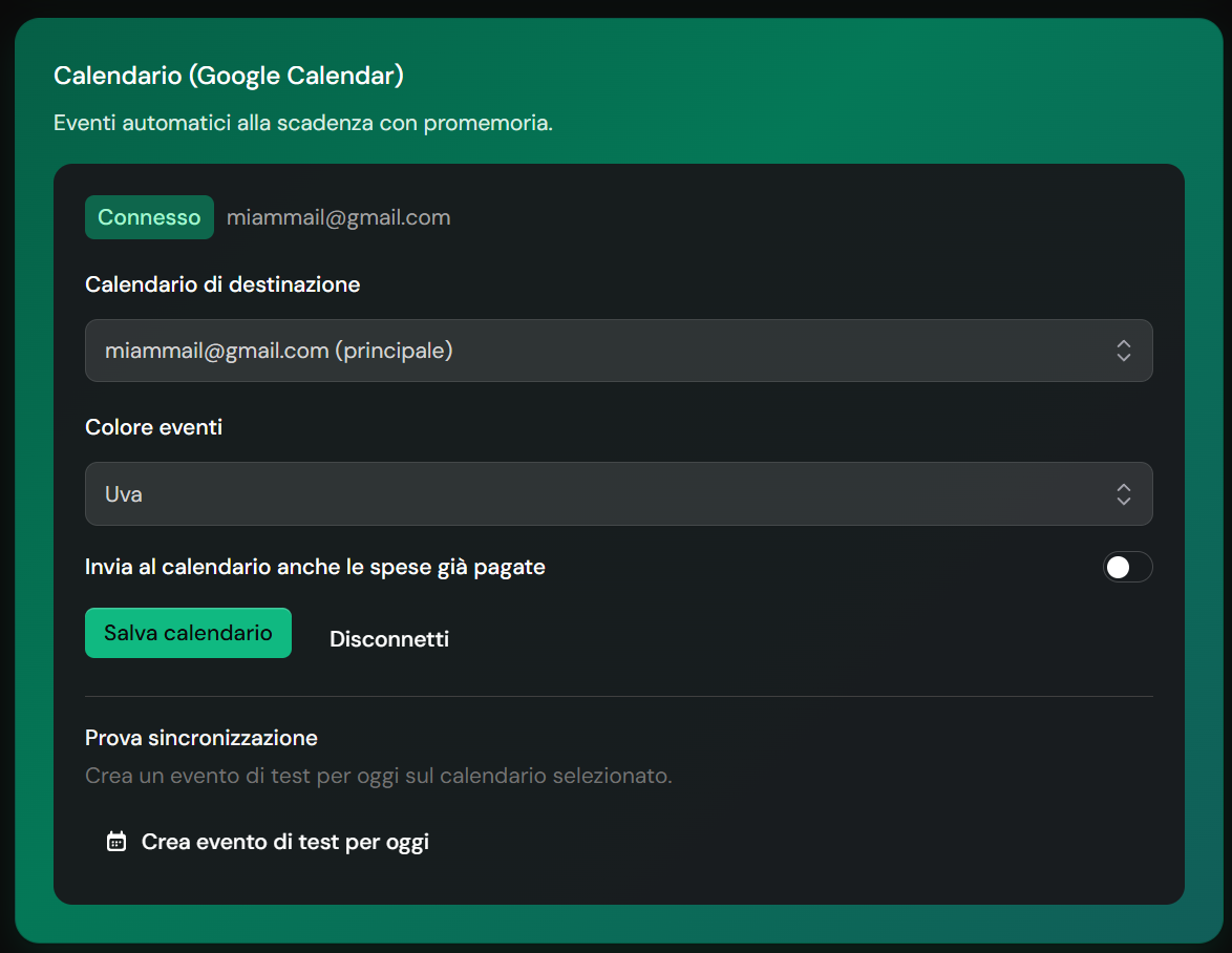 Integrazione Google Calendar nelle Preferenze