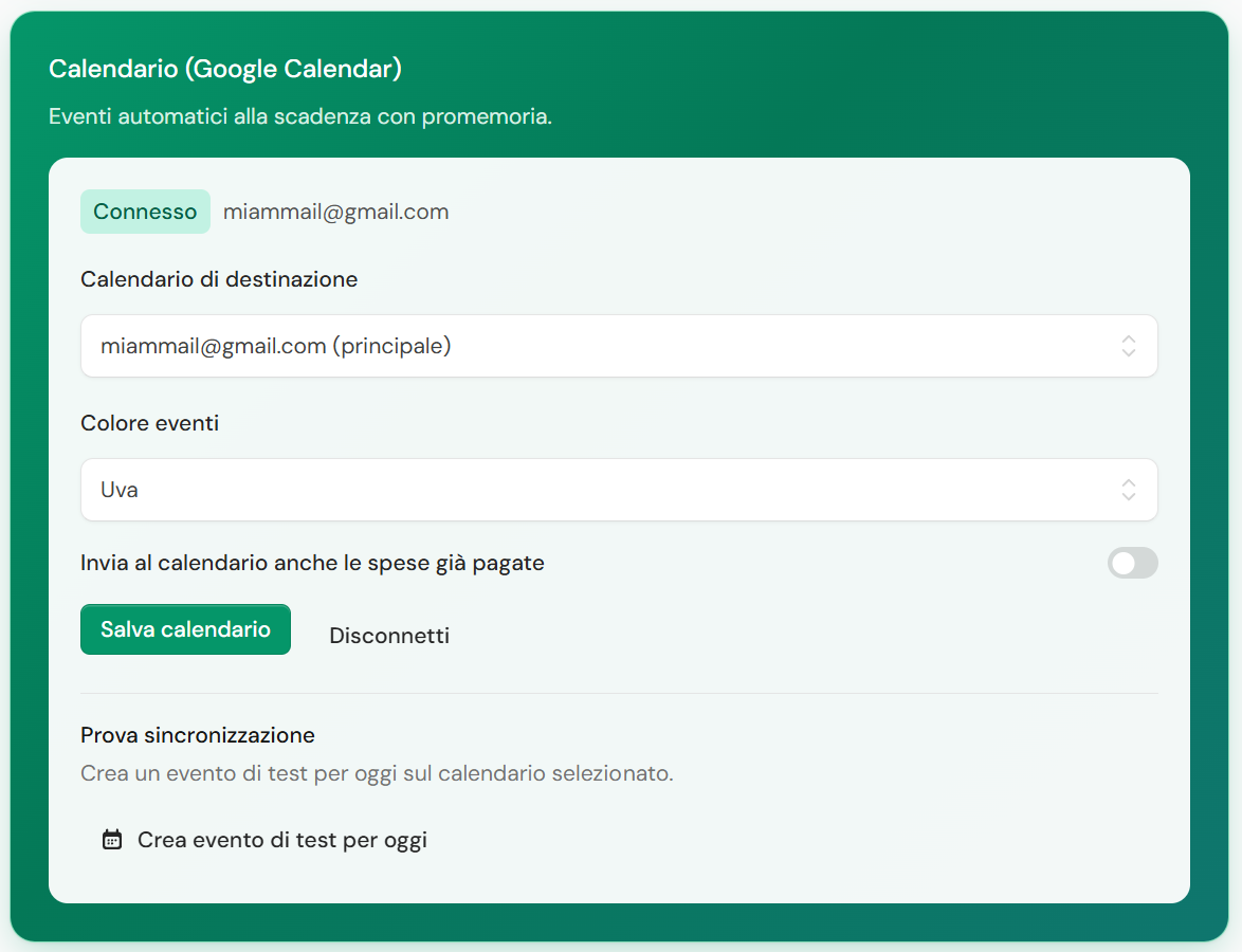 Integrazione Google Calendar nelle Preferenze